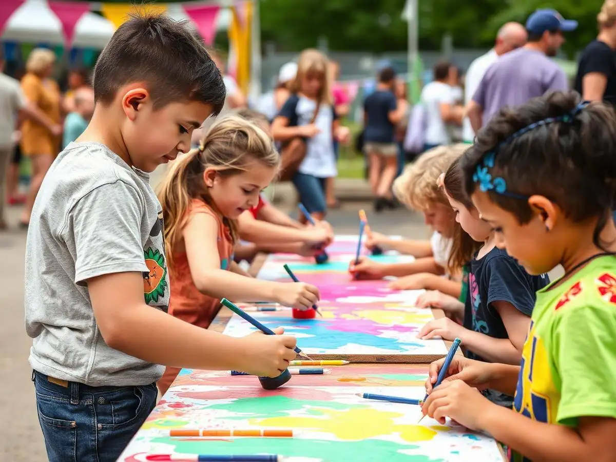 Children painting with brushes and bright colors